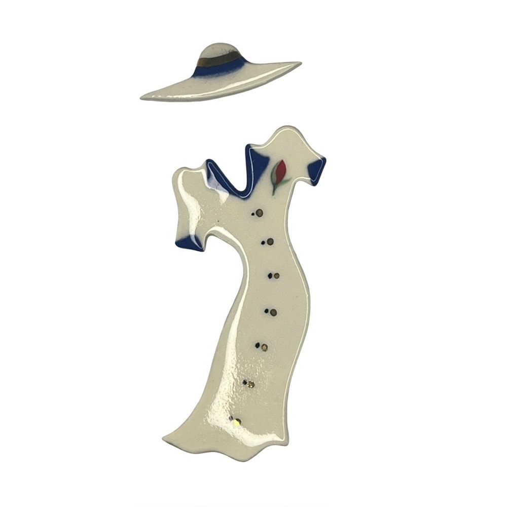 Vintage Sharon Roslund Summer Church Dress 2 Piece Ceramic Brooch Set